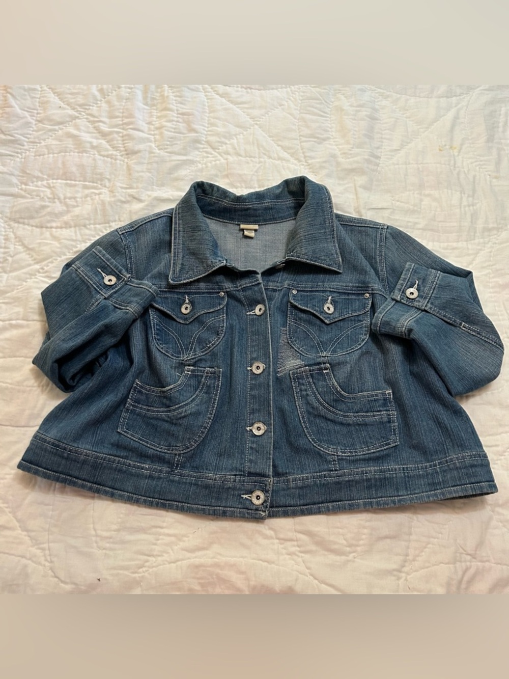 VTG Y2K Venezia Denim Jacket Cropped Flyaway Womens Plus 26 Western Festival